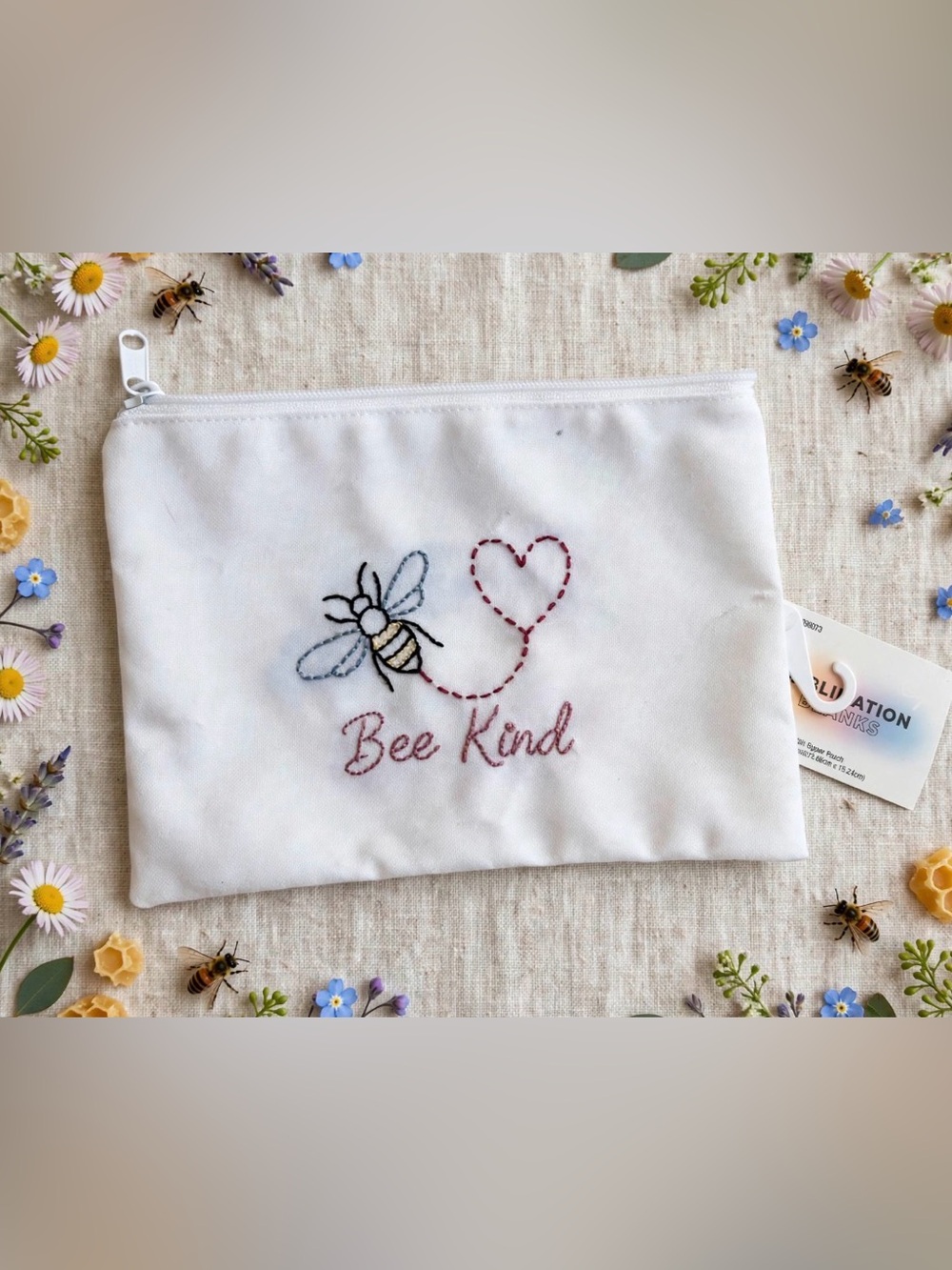 Bee Kind Embroidered White Kids Pouch